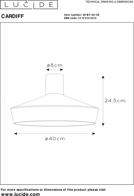 Lucide CARDIFF - Plafonnière - Ø 40 cm - 1xE27 - Zwart