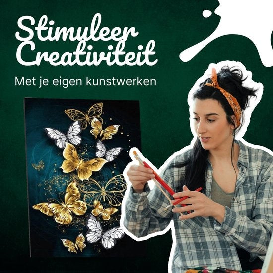 Rubye® Schilderen Op Nummer Volwassenen – Vlinders – Inclusief Penselen – Canvas Schildersdoek – Kleuren op Nummer – 40x50cm