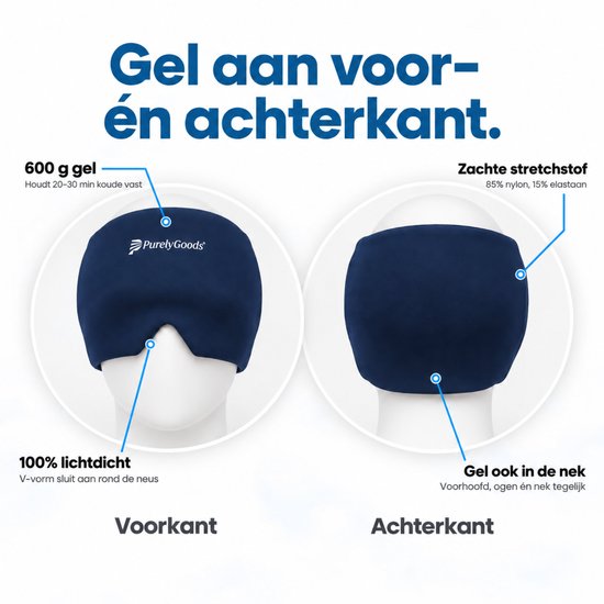 PurelyGoods® Migraine Masker 600 g - Coldpack met Diepvrieszak - Blauw