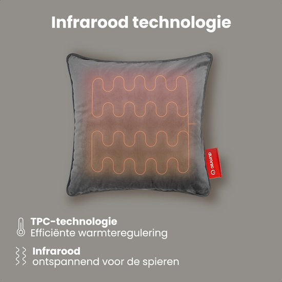 Auronic Warmtekussen - Velvet - 45x45 - Draadloos - Oplaadbaar - Elektrisch kussen - Infrarood - Grijs