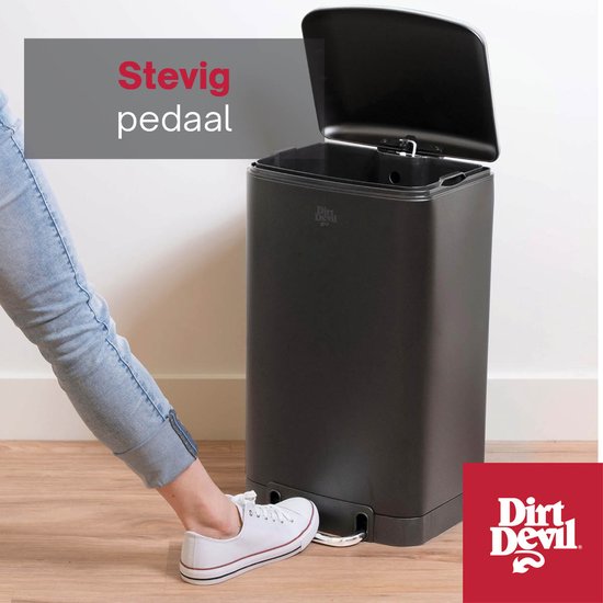 Dirt Devil Pedaalemmer 30 Liter - Afvalemmer Soft Close Mechanisme - Prullenbak met Verwijderbare Binnenbak - voor Keuken en Badkamer - 34,5 x 32,5 x 61,5 - RVS - Zwart