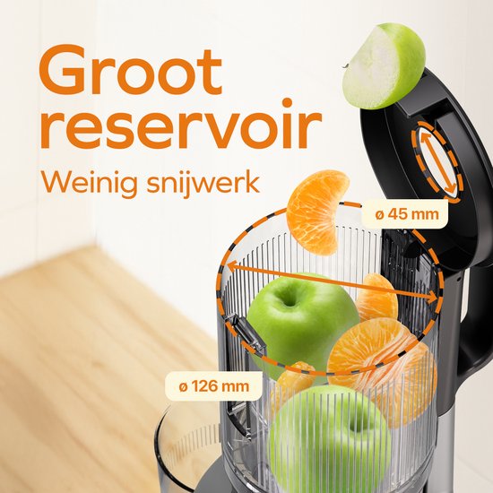 KitchenBrothers Slowjuicer - Verticaal - Juicer - Groenten en Fruitpers - 126 mm - 750 ml - Grijs