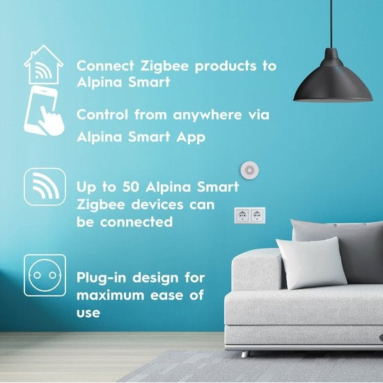 alpina Smart Home - Smart Zigbee Gateway - 230V - Verbind tot 50 Smart Apparaten - Plug-In Systeem - Energiezuinig