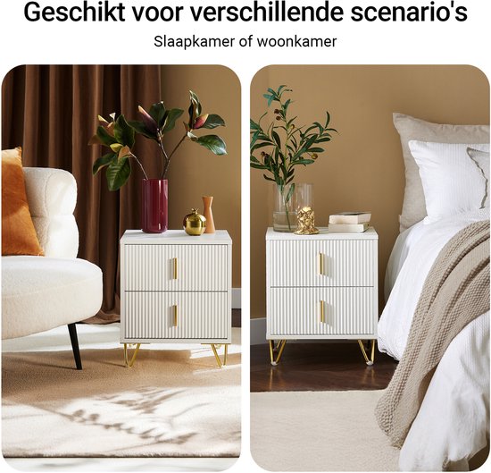 SoBuy 2-delige Nachtkastje met 2 Schuifladen - Bijzettafel - Sofa Bijzettafel - Salontafel - Slaapkamertafel - Bedtafel met 2 Lade voor Woonkamer, Slaapkamer, Kantoor, Wit, 40x40x47cm, FBT115-Wx2