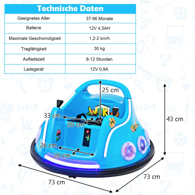 Coast Bumperauto - 360 Graden Draaibaar - 12V - Incl. Muziek & Licht - 73x73x43cm - Blauw