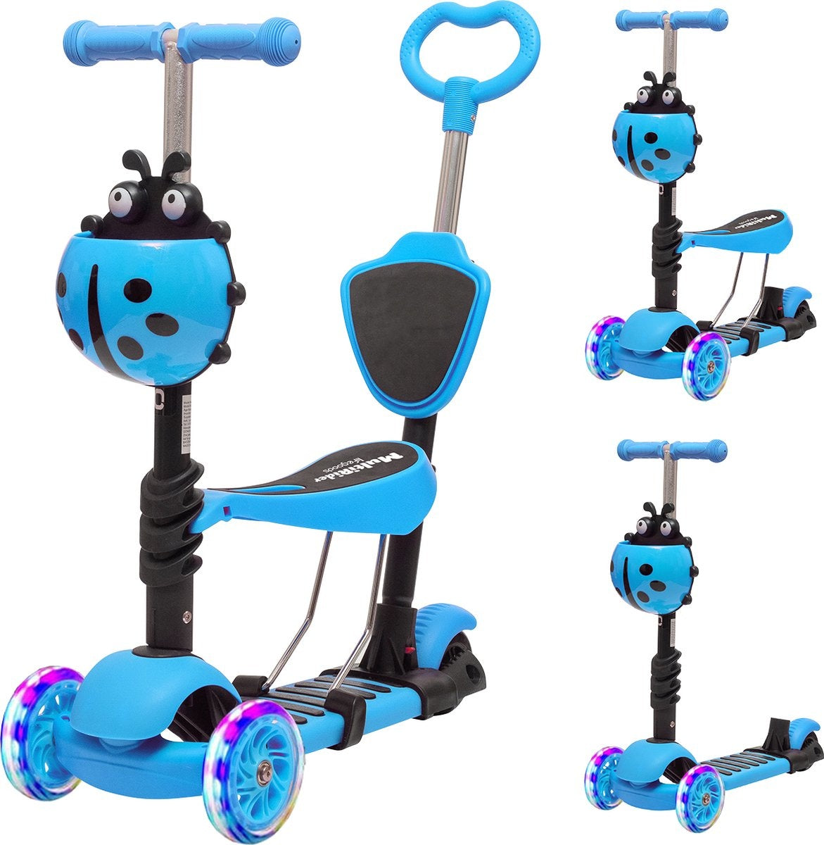 LifeGoods MultiRider - Kinderstep met Duwstang - 3 tot 8 Jaar - Jongens/Meisjes - 2 Lichtgevende Wielen - Blauw