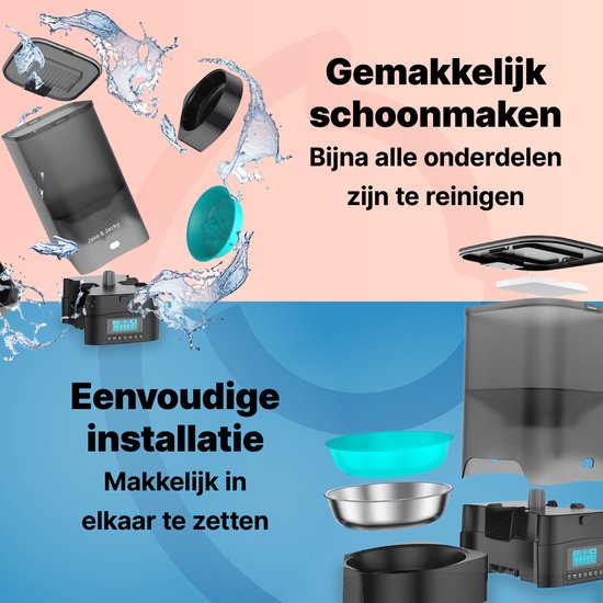Jake en Jacky Automatische Voerbak Kat en Hond - 5 Liter - Inclusief 2 RVS Voerbakken & 2 Slowfeeders - Voerautomaat & Anti-Schrokbak - Voerdispenser - Eetbak voor Katten & Honden - Zwart