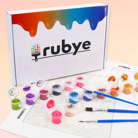 Rubye® Schilderen Op Nummer Volwassenen – Roos & Zonnebloem – Inclusief Verf en Penselen – Canvas Schildersdoek - Kleuren op Nummer - Dubbele Set - 15x20cm