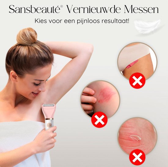 3-in-1 Ladyshave Gezicht - Oksels - Benen - Bikinilijn - Sansbeauté® - Scheerapparaat Vrouw - Ontharingsapparaat Electrisch Ontharen - Gezichtsontharing Dames - Trimmer Vrouw - Ladyshaves Bikini - USB Oplaadbaar