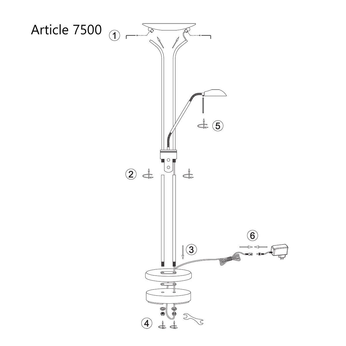 Steinhauer olet - Vloerlamp - 1 lichts - H 1800 mm - Staal