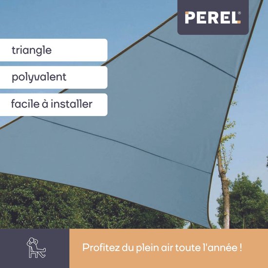 Perel Schaduwdoek, waterafstotend, 3.6 x 3.6 x 3.6 m, 160 g/m², polyester, driehoek, lichtgrijs