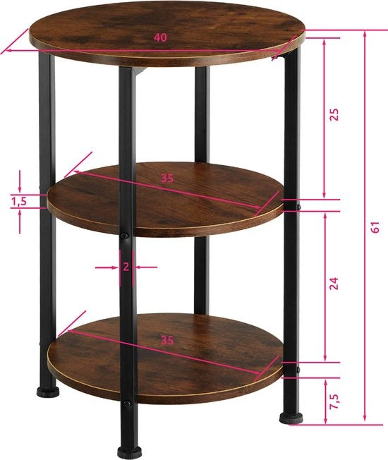 tectake® - Bijzettafel - Sidetable - Bijzettafel - industrial dark