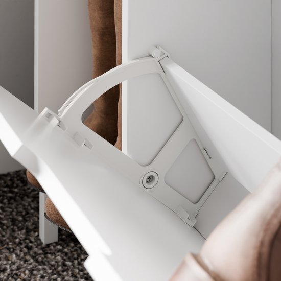 SoBuy FSR209-WN Schoenenkast, wit, compact, opslag voor 9 paar schoenen, ideaal voor kleine ruimtes en woningen, MDF + bamboe, 90 x 19 x 129,5 cm FSR209-WN