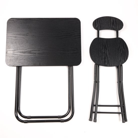 Ceruzo Kinder Klaptafel met Stoel – Zwart – Opvouwbaar – MDF - Metaal