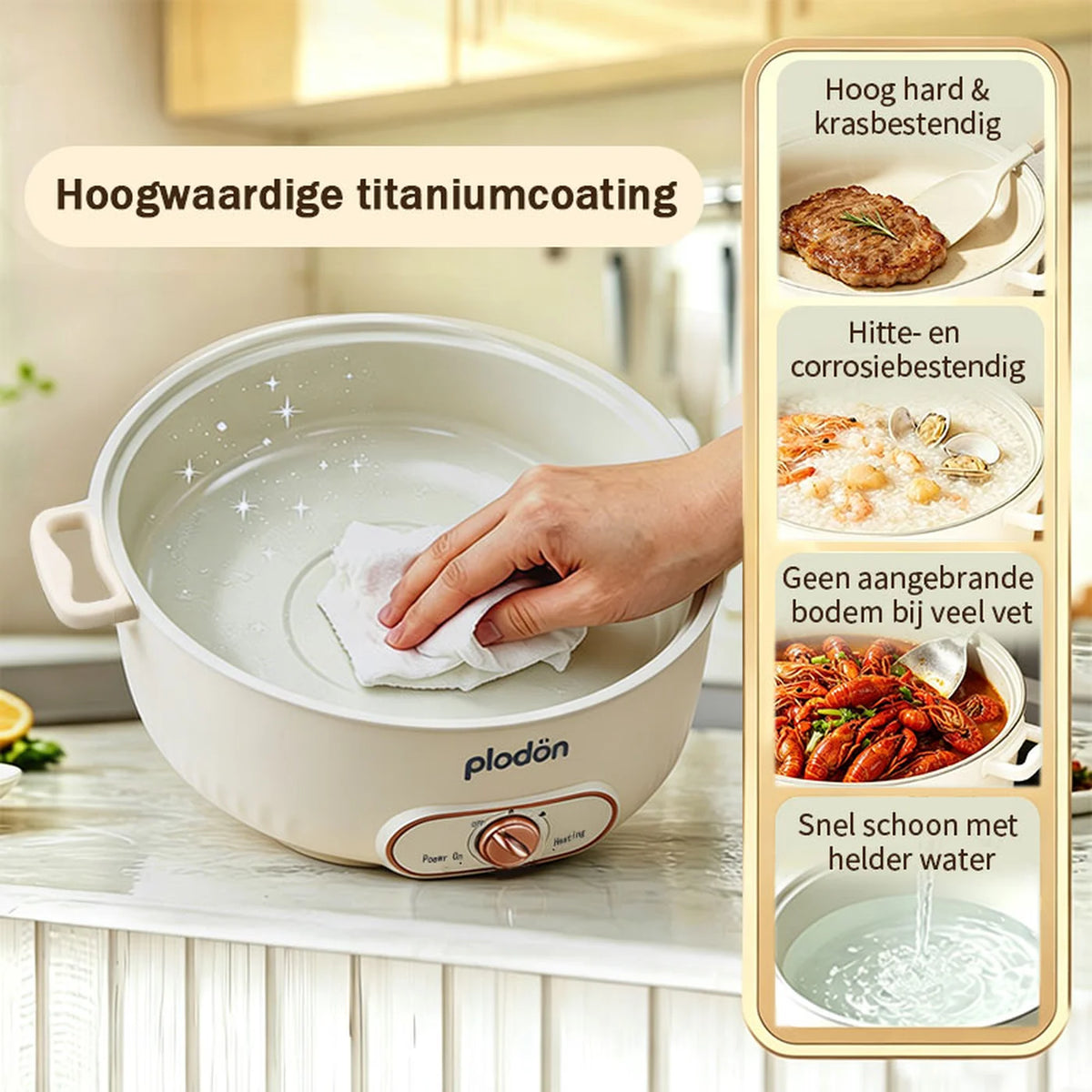 Plodon Elektrische Hotpot 7 Liter – Multifunctionele Kookpan met Antiaanbaklaag – 1600W – Ø 30,5 x 8,5 cm – RHG-70XVv