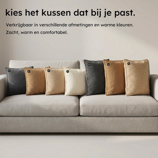 Warmtekussen – 3 warmtestanden – Warmtekussen Oplaadbaar – 10k mAh Powerbank – Draadloos – Warmte Kussen – 40 x 40 cm – Bouclé Off-white – Saaf Comfort