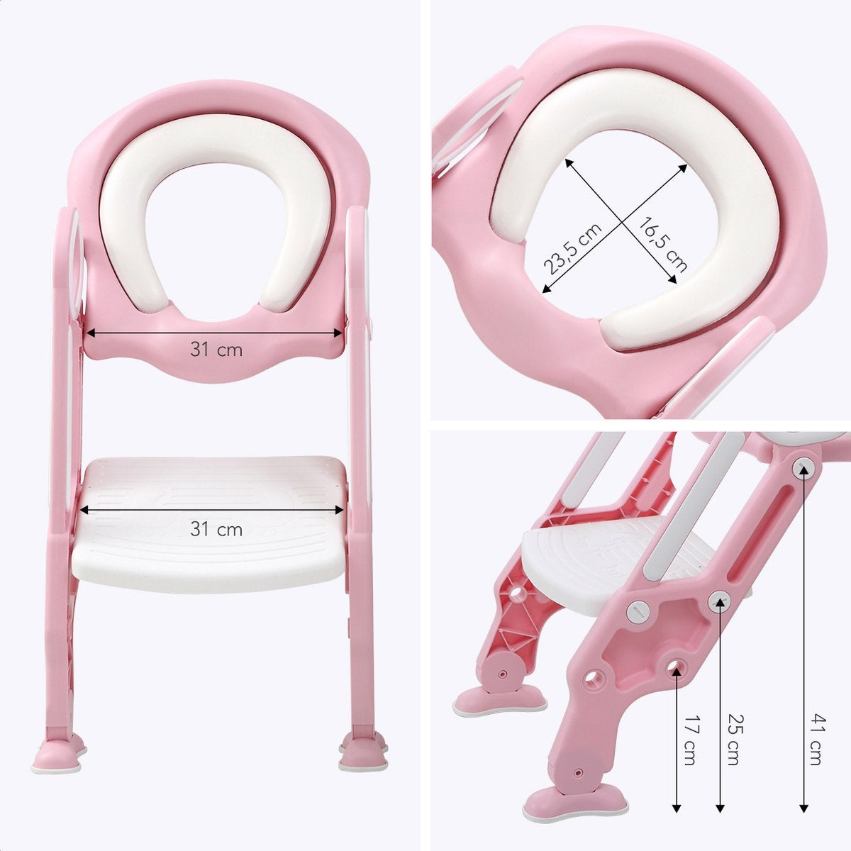 LifeGoods WC Verkleiner met Trapje - Toilettrainer met Opstapje - Potje peuter - 2 tot 7 Jaar - Roze/Wit