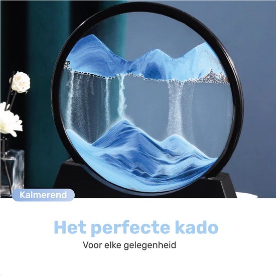 Zandkunst XL - Blauw - Diameter van 30cm - 360° - Zandkunst - In glas - Zandloper - Decoratie - Bewegende zandkunst