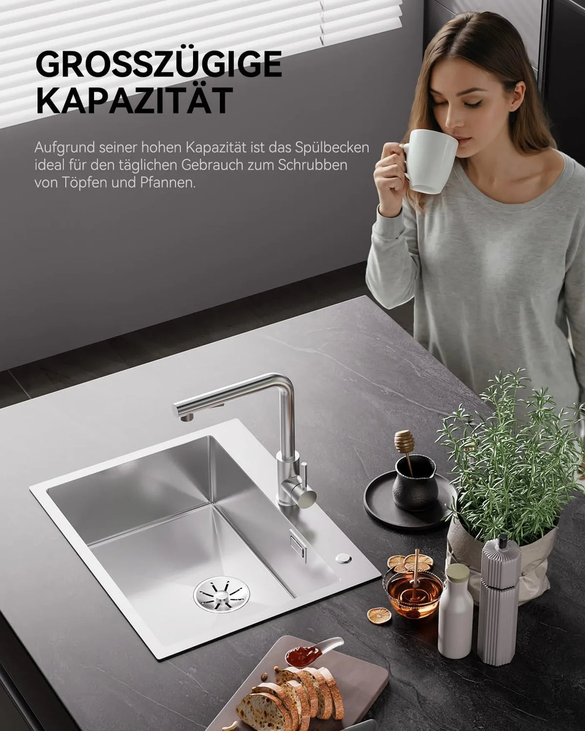 Sofetiy Spoelbak RVS 60 x 48 cm - Enkele Kom met Sifon - Geluiddempend en Extra Dik 3 mm - Geborsteld RVS