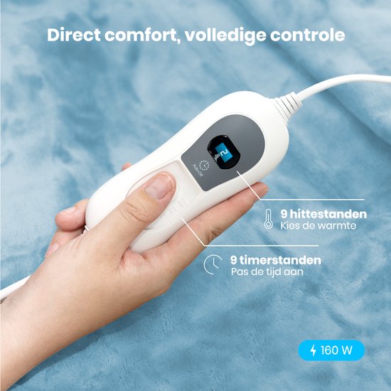 Auronic Elektrische Deken - Warmtedeken - 2 Persoons - 3 Warmtestanden - Bovendeken - Met Timer - Verwarmingsdeken - 200 x 180 cm - Lichtblauw