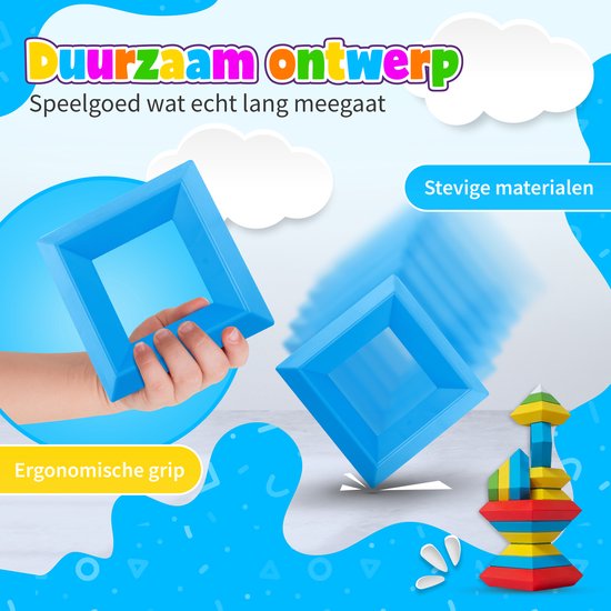 MontiPlay® Build Buddies - 60 Stuks Blokkentoren - Educatief Montessori Speelgoed - Stapelstenen & Blokken - STEM & Sensorisch Peuterspeelgoed - Vanaf 3 Jaar - Kinderspeelgoed - Bouwblokken - Speelgoedboek 2024