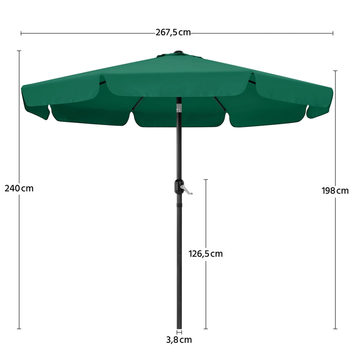 Tuinparasol met Volant Ø267,5 cm Kantelbaar met 8 Baleinen en Ventilatieopening Donkergroen