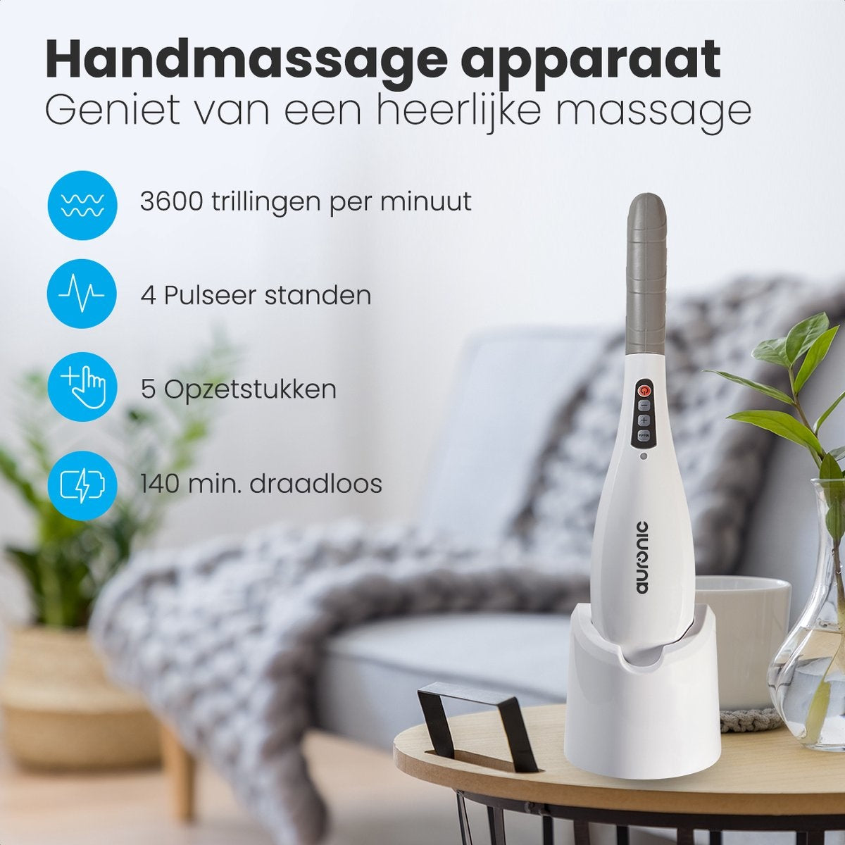 Auronic nek- en rugmassageapparaat Snoerloos 5 opzetstukken Wit/grijs
