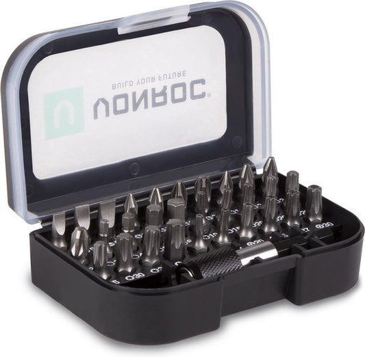 VONROC Universele bitset – 31 delig – Incl. bithouder, opbergdoos & riemclip
