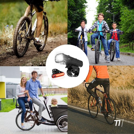 TIKKENS LED Fietsverlichting Set - Fietslamp USB Oplaadbaar - Fietslampjes Voorlicht & Achterlicht - MTB & Racefiets Verlichting - Waterdicht Fietslicht voor en achter