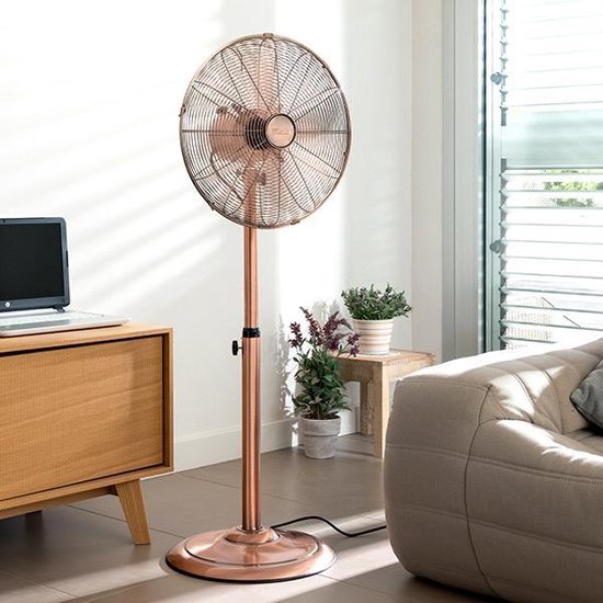Tristar Retro Statiefventilator 40 cm – 50W – 3 Snelheden – 85° Oscillatie – Met Hoogteverstelling – Koperkleur – VE-5971