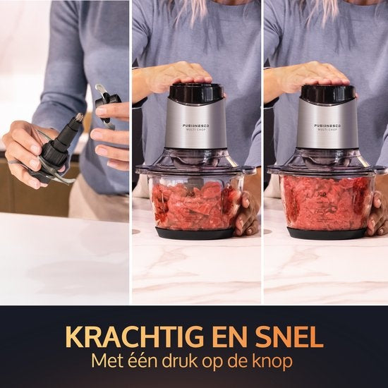 JAP Appliances Multi Chop - Hakmolen met glazen kom (1.2 liter) - IJscrusher - Vaatwasserbestendig - Food chopper - 6 messen - 400W
