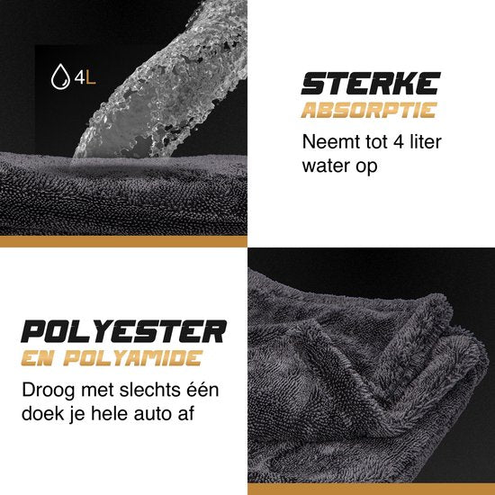 ALPHACARE - Droogdoek + Washandschoen Auto - Motor - Badkamer - Quick Dry - 60 x 80 - 600 GSM - Grijs