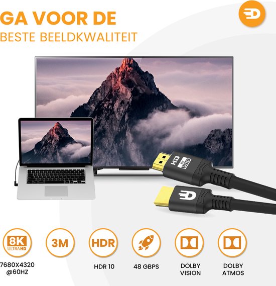 Drivv. Premium HDMI Kabel 2.1 - Ultra HD 8K - HDMI naar HDMI - Geschikt voor Xbox Series X & PS5 - 2 meter - Zwart