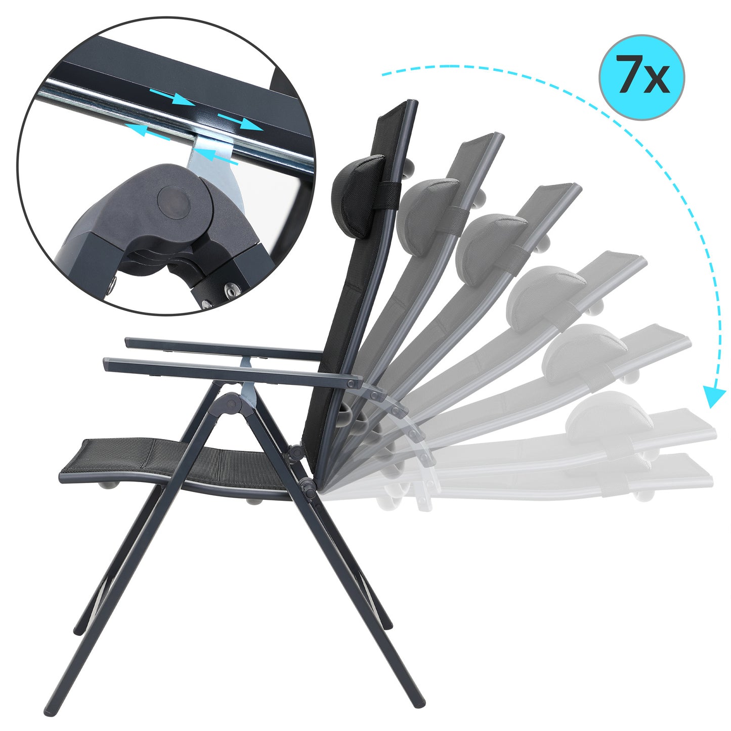 Casaria Tuinstoel Set van 2 - Aluminium Inklapbaar 7 Standen - Antraciet