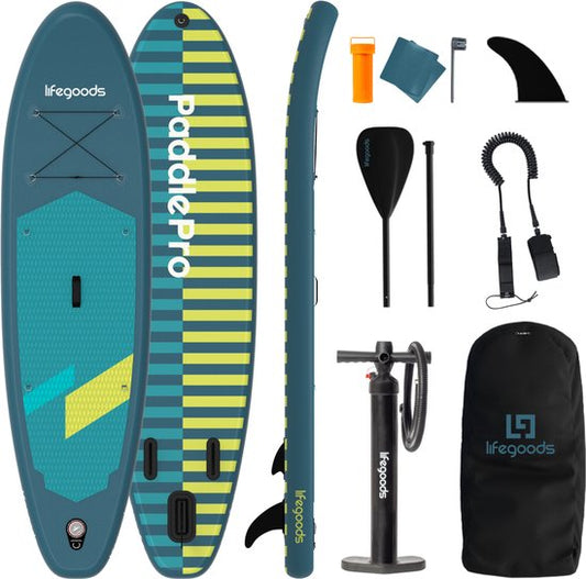 LifeGoods SUP Board Allround Compact - 100 KG Draagkracht - 300 x 76 cm - Opblaasbaar - Compleet SUP pakket - Cyaan/Donkergroen