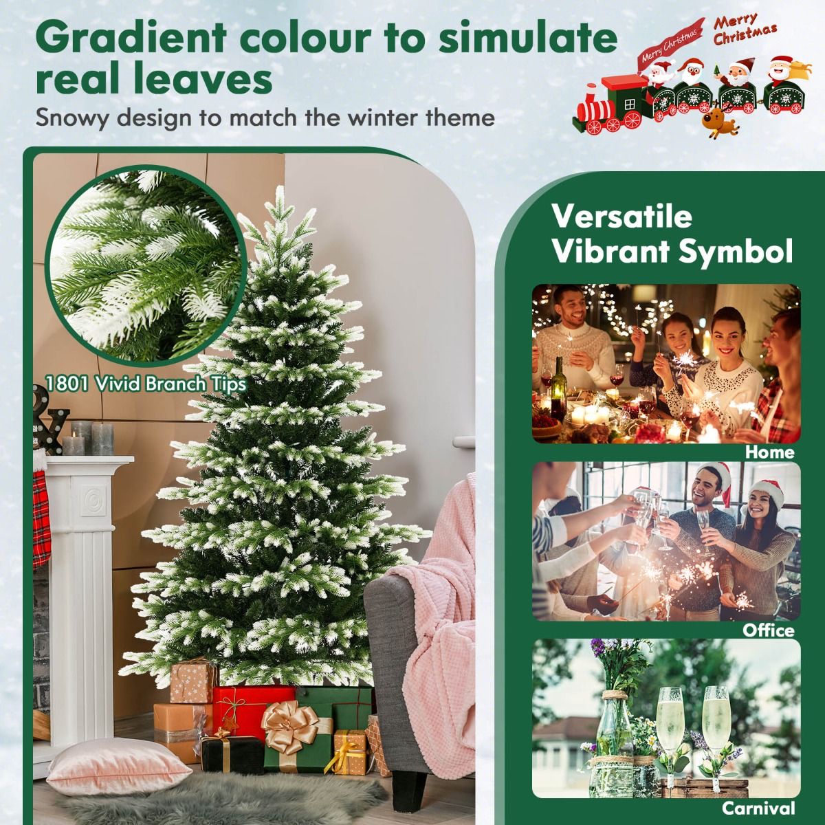 Coast Kunstkerstboom - 180 cm - 350 LED-verlichting - Sneeuweffect - Groen en wit