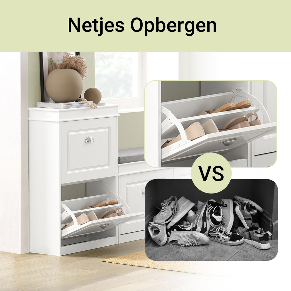 SoBuy Smalle Schoenenkast met 2 Kleppen - Wit - 24 x 60 x 102 cm