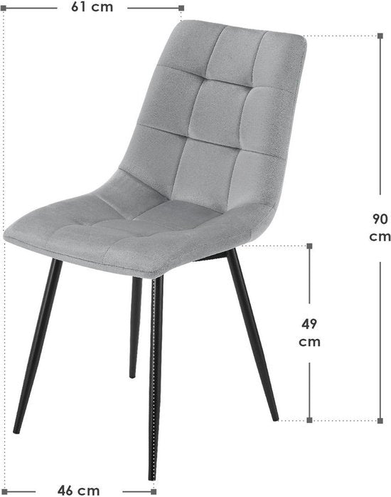 Stalen Eetkamerstoelen Blanca - Set van 2 - Lichtgrijs - Fluweel