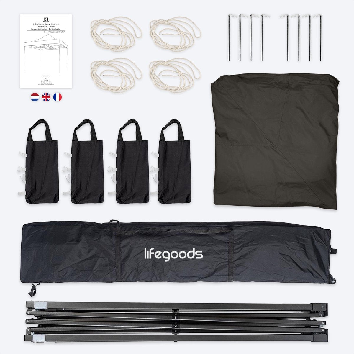 LifeGoods Partytent - Paviljoen - EasyUp - Opvouwbaar - Waterdicht - Met Draagtas - 300 x 300 cm - Antraciet