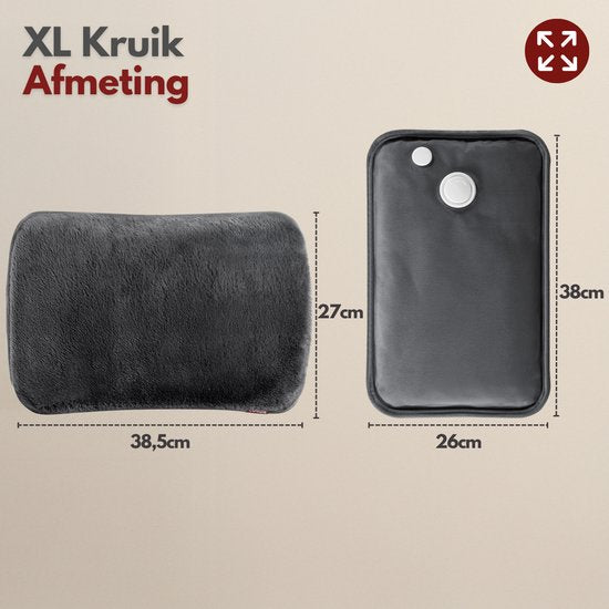 Coozie Elektrische Kruik XL – 1,65L – met ThermoSoft Hoes van Pluche – Verwarmende Zachte Warmwaterkruik – Warmtekruik – Antracietgrijs