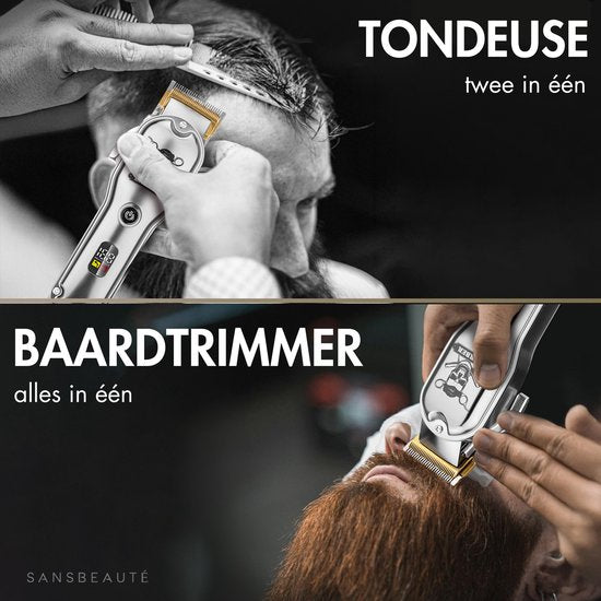 Professionele Draadloze Tondeuse - Tondeuse Mannen Hoofdhaar - Cheveux Haar - Haartrimmer - Kapper Haar Machine - Haartondeuse - Trimmer Baard - Trimapparaat - Barber Hair Clipper - Kapper Trimmer - Kappersset - Zilver