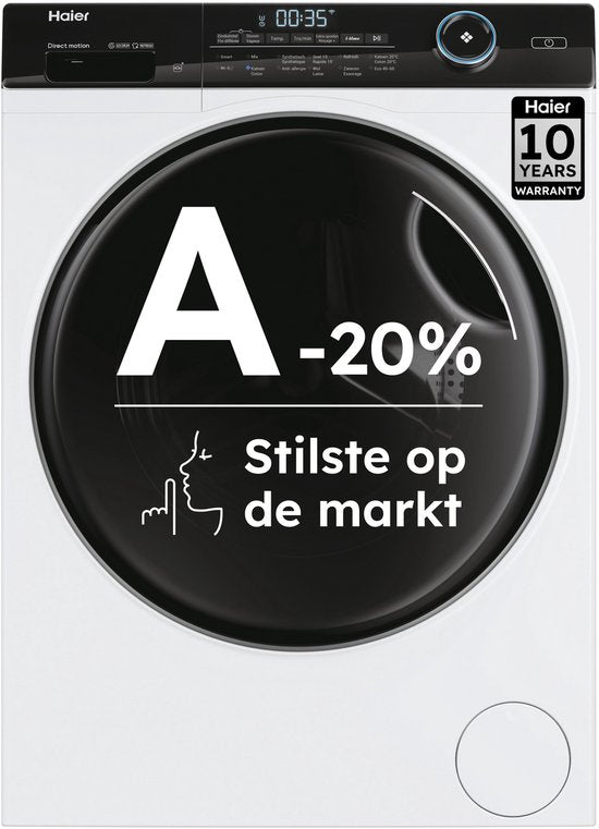 Haier HW80-B14959U1DF - De stilste wasmachine op de markt - 8kg - A-20% - Stoombehandeling & Refresh - Antibacteriële Behandeling (ABT) - 16 programma’s- 10 jaar garantie op onderdelen