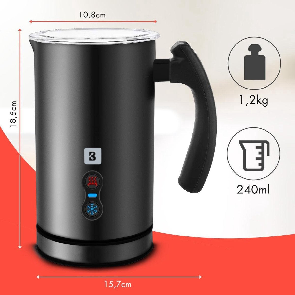 KitchenBrothers Elektrische Melkopschuimer - Voor Cappuccino en Latte - Handige Melkschuimer - Zwart