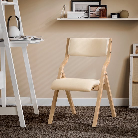 SoBuy Set van 2 Klapstoel, Bureaustoel met Gestoffeerd Zitkussen, Eetkamerstoel, Wit, 49x80x54cm, FST40-Wx2 - voor Eetkamer, Keuken, Woonkamer of Thuiswerkplek