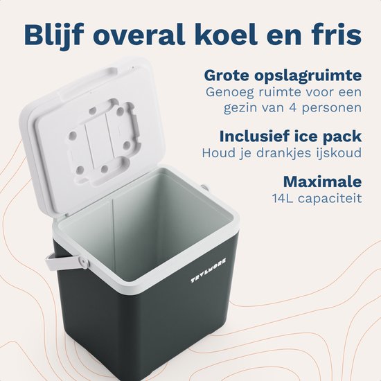 TRVLMORE Koelbox 14L - Frigobox - Inclusief Koelelement - Koelbox Klein - Antraciet