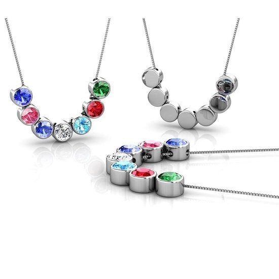 Yolora Dames Ketting met Hanger - 7 Gekleurde Kalpa Camaka Kristallen - Set van 7 - Zilverkleurig - 18K Witgoud Verguld - Mooie Cadeauverpakking - Moederdag Cadeautje