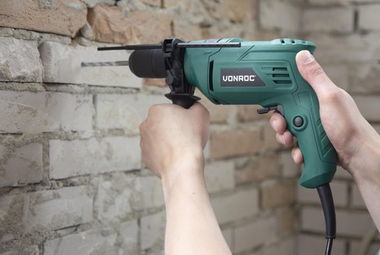 VONROC Klopboormachine – 500W – Snelspanboorkop – Incl. zijhandgreep, diepte aanslag & opbergtas