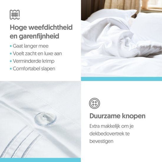Dreamlab Dekbedovertrek set - 140 x 200/220 cm - Beddengoed met kussensloop - Een persoons - Vier seizoenen - Microvezel - Wit