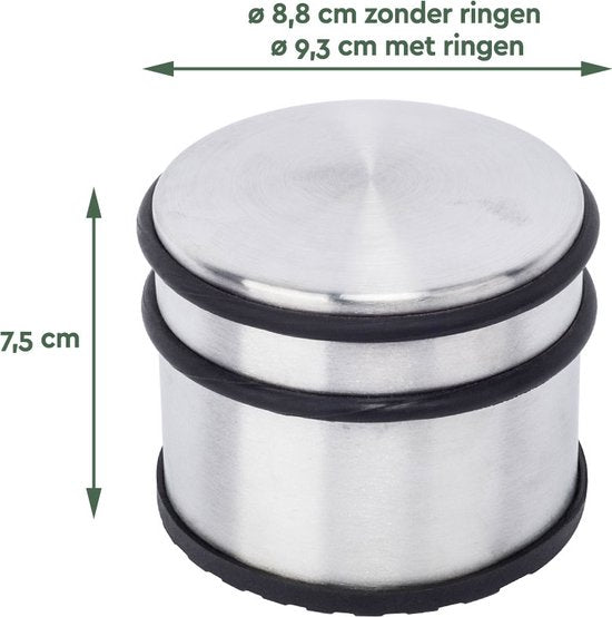 BRASQ Set van 4 Deurstoppers - Deurstopper RVS met anti slip - 1,1 Kg Voor binnen en buiten - Deurbuffer ⌀9 x 7,5 cm