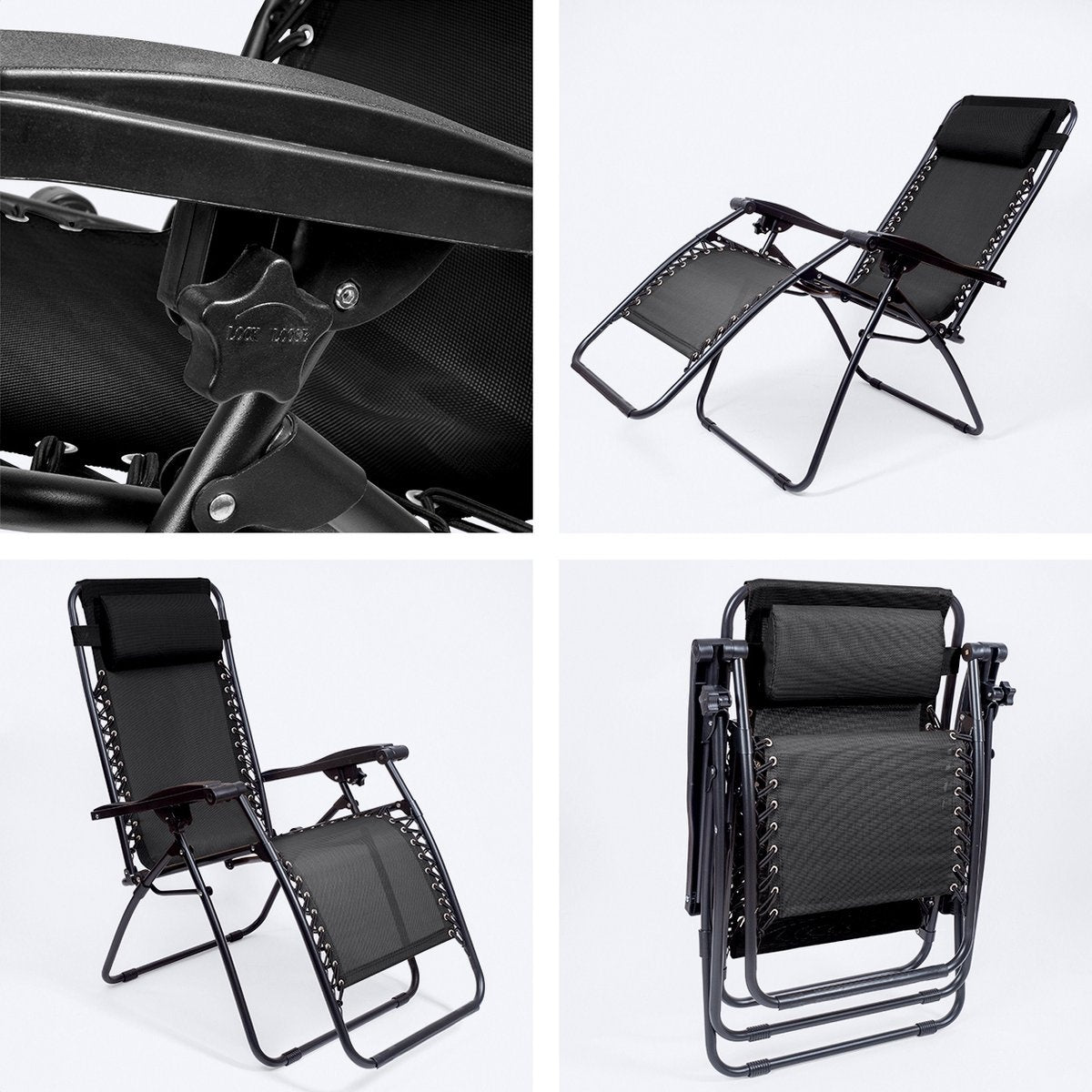 LifeGoods Opvouwbare Tuinstoel - 30°-90° Verstelbaar - Metaal - Zwart